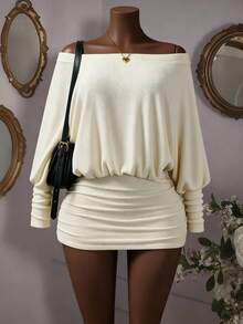 SHEIN Tall CURVE Váy ôm sát tay dài thời trang gợi cảm dành cho nữ, Váy dự tiệc đường phố thường ngày, Váy ôm sát hở vai, Trang phục mùa thu của nữ, Trang phục mùa thu, Thời trang mùa thu của nữ, Tiệc tùng, Thanh lịch, Thường ngày, Thường ngày sành điệu, Thường ngày, Đa năng, Đô thị - Kem - Xem 1