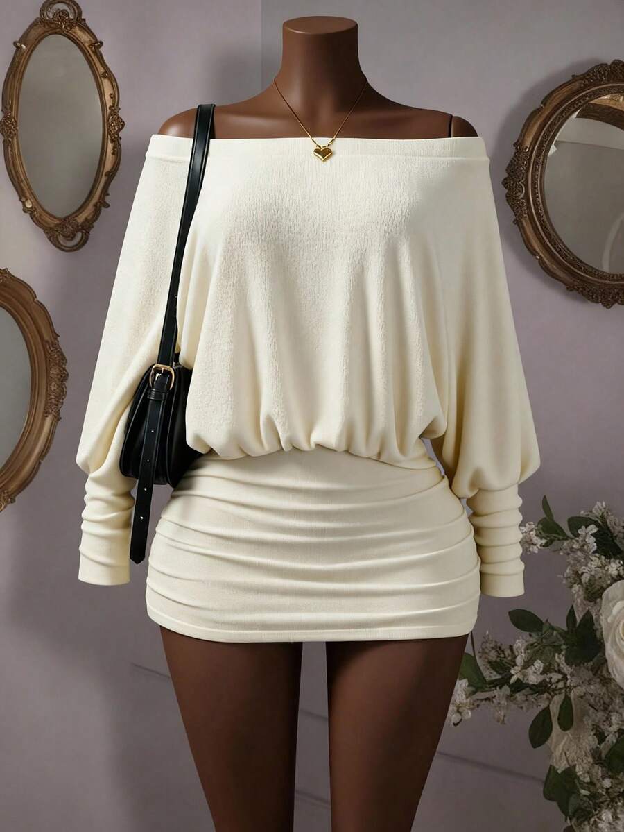 SHEIN Tall CURVE Váy ôm sát tay dài thời trang gợi cảm dành cho nữ, Váy dự tiệc đường phố thường ngày, Váy ôm sát hở vai, Trang phục mùa thu của nữ, Trang phục mùa thu, Thời trang mùa thu của nữ, Tiệc tùng, Thanh lịch, Thường ngày, Thường ngày sành điệu, Thường ngày, Đa năng, Đô thị - Kem - Xem 1