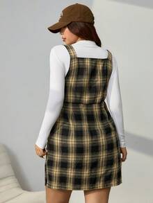 SHEIN EZwear Vestito con bretelle in velluto a coste di taglia comoda, abito salopette in cotone per l'inizio dell'autunno, abbigliamento da donna - Multicolore - Visualizzare 2