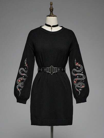 Robe pull avec broderie de serpent gothique pour femmes