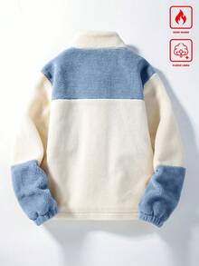 Manfinity Hypemode Áo khoác nam dài tay cổ đứng phối màu tương phản, ấm áp, kiểu dáng thường ngày, giữ ấm mùa thu/đông, chất liệu lông mềm mại, thích hợp cho các hoạt động hàng ngày, cuối tuần, ngoài trời, du lịch, môi trường làm việc thoải mái hoặc các dịp bán trang trọng, quà tặng cho bạn trai/chồng, quà kỷ niệm. - Màu xanh nhạt - Xem 2