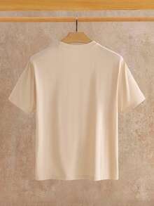 Manfinity NXTstreet 男士休闲字母数字印花圆领短袖T恤，新年款 - 卡其色 - 查看 7