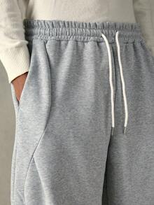 SWAVVY Men's Casual Sweatpants, Standard Size, Grey, Loose Fit, Flat Panel, Curved Patchwork Design, Suitable For Spring And Autumn - Grey - View 7