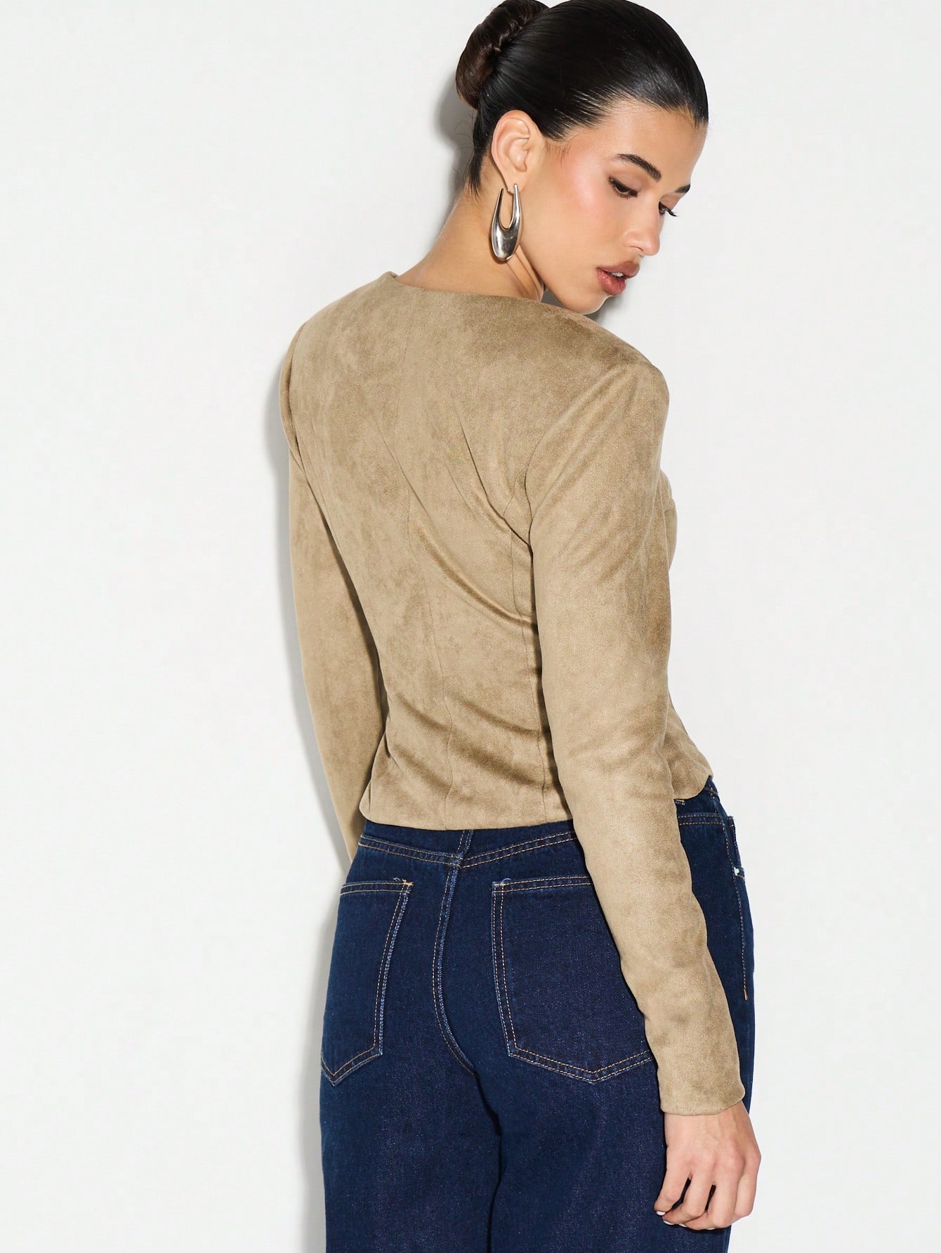 KIZN Long Sleeve Square Neck Corset Top