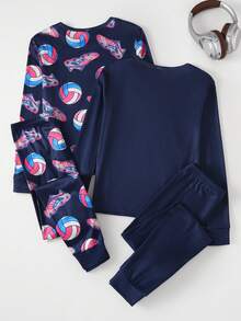 4pcs/Set Boys' Casual Minimalist Long Sleeve Snug Fit Pajama Set, Soft & Comfortable Home Wear, Football Pattern, Winter Matching Pajama Set Lilo And Stich Tween Lounge Set Dinosaur - Multicolor - View 2