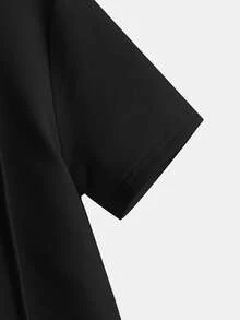 SHEIN 男童休闲纯色半拉链 Polo 衫 - 黑色 - 查看 3