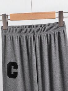 2 Piece Sets Girls' Casual Schoolgirl Style Gray Long-Sleeved Cardigan Top And Trousers In Ribbed Fabric With Simple Letter Embroidery, Suitable For All Seasons. Two Piece Sleepwear Set Grey Pajama Set,Kids Clothes Girls - Grey - View 6