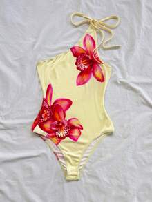 Soleia 新款女士度假针织印花不对称肩部蝴蝶结连体衣 - 彩色 - 查看 6