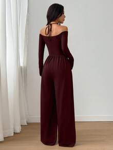 Flirla Bộ đồ liền thân buộc dây màu trơn gợi cảm thời trang dành cho nữ - Màu Đỏ Sâu - Xem 2