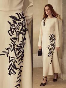 MOTF PREMIUM WOMEN'S ELEGANT FLORAL EMBROIDERED DRESS - Khaki - View 1