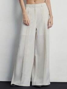 Aveloria Modichic Quần ống rộng xẻ tà phía trước tối giản dành cho nữ, thích hợp khi đi làm - Màu be - Xem 5