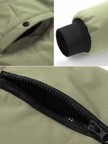 Manfinity Homme 男士保暖连帽拉链羽绒服，冬季款 - 橄欖綠 - 查看 5