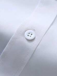 Manfinity Mode Men's Plus Solid Color Minimalist Casual Business Long Sleeve Button Up Business White Dress Shirts, Formal, Ceremony - White - View 4