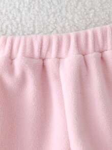 女童冬季抓绒卫衣长裤套装（2件套），粉色拼接酒红色领长袖上衣搭配长裤，居家休闲装，户外玩耍皆宜，时尚可爱 - 粉色 - 查看 4