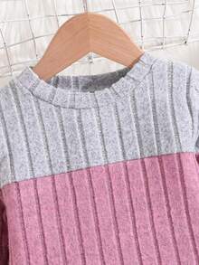Elladie kids Setelan Kaos Lengan Panjang dan Celana Rajut Bergaris Warna-warni Kasual untuk Anak Perempuan, Musim Gugur/Semi - MultiWarna - View 7