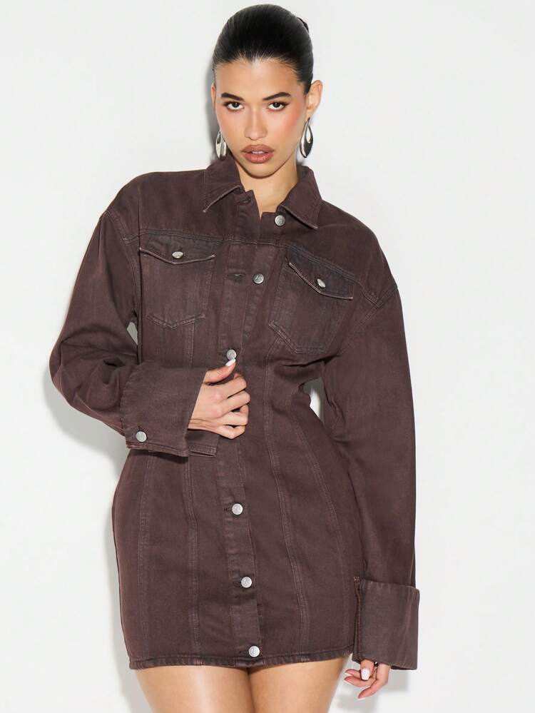 KIZN Collared Button Front Denim Mini Dress