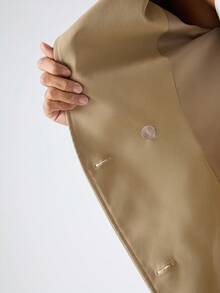 LYSMO Áo khoác trench coat hai hàng khuy có thắt lưng thời trang dành cho nữ - Màu Khaki - Xem 8