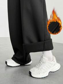 SHEIN PETITE Quần nỉ ống đứng đơn giản buộc dây phía trước màu trơn dành cho nữ, trang phục thường ngày mặc khi tốt nghiệp, trở lại trường, tốt nghiệp, trang phục giáo viên dành cho nữ, trở lại trường - màu đen - Xem 6