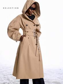 LYSMO Áo khoác trench coat tay loe cài hai hàng khuy thời trang dành cho nữ - Màu Khaki - Xem 5