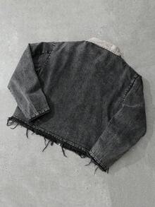 PAVTROS Áo khoác denim rách thời trang nam đính đá, họa tiết chữ, trang phục thường ngày khi đi làm - Nhiều màu - Xem 2