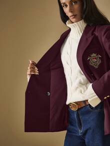 Briarwyn Fashionable & Elegant Double-Breasted Suit Jacket For Commuting - Burgundy - View 8