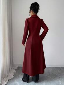 Rafferiza 女士优雅复古收腰前开衩大衣，秋冬酒红色外套 - 酒紅色 - 查看 2