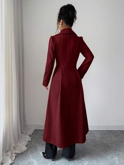 Rafferiza Abrigo elegante y vintage de mujer con cintura ceñida y abertura frontal, sobretodo burdeos para otoño/invierno