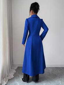 Rafferiza Women's Elegant Vintage Cinched Waist Front Slit Maxi A-Line Coat, Autumn/Winter - Royal Blue - View 2