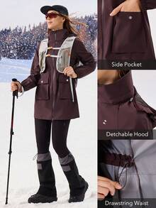 OutZeal 女士雨衣，圣诞节徒步露营防水抽绳腰带反光条翻盖口袋