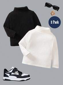 2件/套 幼儿男童舒适高领长袖休闲T恤 - 彩色 - 查看 3