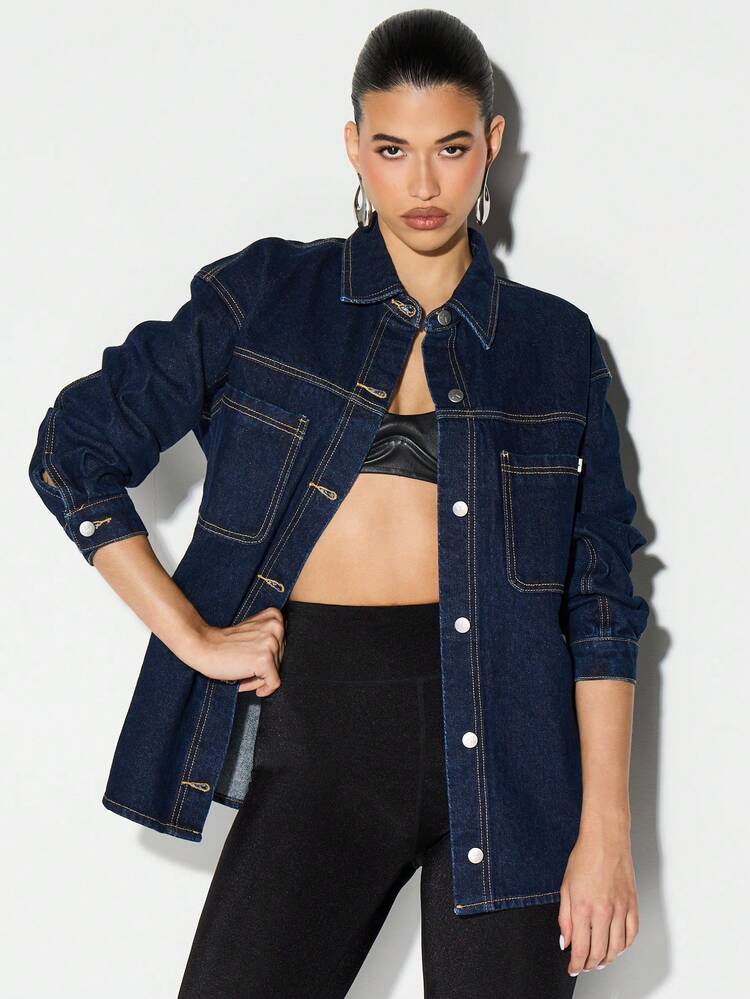 KIZN Oversized Denim Shirt With Button Front
