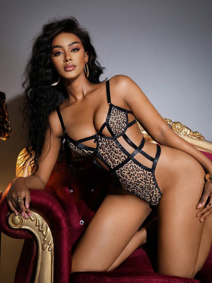 SHEIN Tuta da donna con stampa leopardata, senza schienale, sexy - Multicolore - Visualizzare 1