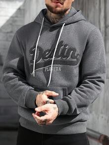 Manfinity Homme 男士字母刺绣长袖连帽衫 - 灰色 - 查看 2