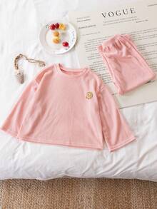 Girls Casual Round Neck Long Sleeve Top And Loose Fit Pants Pajama Set Winter Young Girls Sets Girl Sleep Wear Pajamas Set Two Piece 2pcs Set Toddler Girls Young Girl Cute Sets Sleep Wear Kids Girls Unisex Long Pajama Sets Kids Loungewear Girls Comfy Set - Pink - View 4