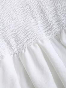 Sweetra French Romantic Early Autumn Fashion Princess Style Puff Sleeve Dress, Sophisticated Waist Design, Asymmetrical Hem, Elegant Party Cute Pure White Dress For Women - White - View 3