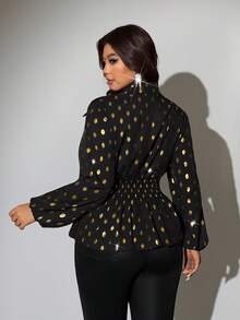 Viva Relle Slim Fit Langarm Hemd mit Goldfolie in Große Größen - Schwarz - Übersicht 6