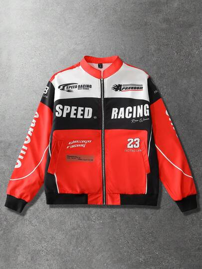 Street Life Herren Mode Street Racing Element Stehkragen Reißverschluss Jacke, geeignet für Herbst/Winter