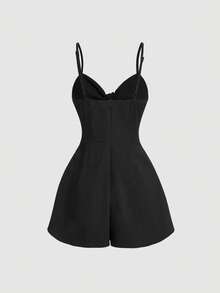 SHEIN MOD Mono de mujer con tirantes delanteros anudados - Negro - Ver 2