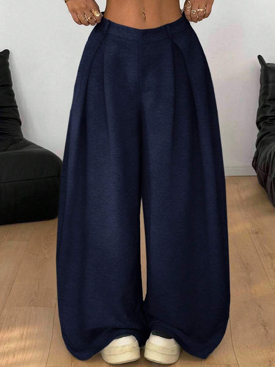 Coolane Winter Clothes For Women Streetwear Going Out Hippie Street Oversized French Navy Blue Curved Hem Pants,Fall,Fall Clothes For Women,Women's Winter Clothes - Navy Blue - View 1