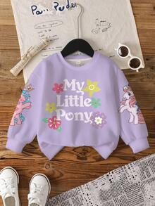 My Little Pony X SHEIN 女童休闲字母卡通图案圆领卫衣，秋季款 - 白色 - 查看 2