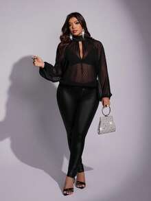 Viva Relle Áo cánh hở vai tay lỡ lưới gợi cảm cỡ lớn cho nữ - màu đen - Xem 3