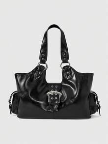 ROMWE Grunge Punk Adjustable Buckle Strap Fashion Versatile Commuter Shoulder Bag For Ladies - Black - View 1