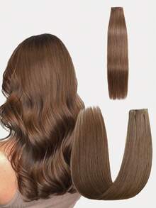 7 pezzi da 95g, Extension per capelli umani Remy di alta qualità con doppia trama, molletta in, colore marrone medio n.6, per tutta la testa, con base in pizzo e PU, adatte per donne, costumi di Natale, Ognissanti, autunno - S6 - Visualizzare 3