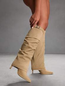 CUCCOO SZL Women's Pointed Toe Buckle Design Fashion High Heel Knee-High Boots For Christmas