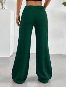 SHEIN Tall CURVE 大码休闲纯色低腰阔腿裤 - 軍綠色 - 查看 2