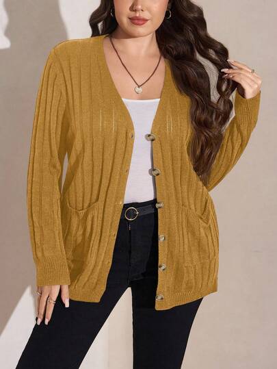 SHEIN LUNE Plus Size Women's Black And White Pattern Loose Cardigan Sweaterbusiness Casual Woman,Holiday Outfits,Country Tops