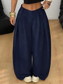 Coolane Winter Clothes For Women Streetwear Going Out Hippie Street Oversized French Navy Blue Curved Hem Pants,Fall,Fall Clothes For Women,Women's Winter Clothes - Navy Blue - View 6