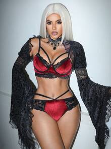 SHEIN 2pcs/Set Lace Patchwork Women's Underwire Bra Set - Multicolor - View 4