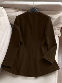 Franclia 女士优雅V领修身大衣，秋冬款 - 咖啡棕 - 查看 2