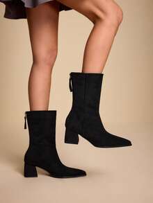 Daringsoles Women's Pointed Toe Zipper Design Daily Wear Chunky Heel Ankle Boots For Christmas - Black - View 3